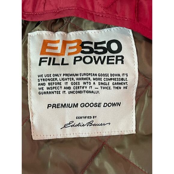 Eddie Bauer woman’s jacket LP red 550 fill power quilted goose down snap front - Picture 6 of 12